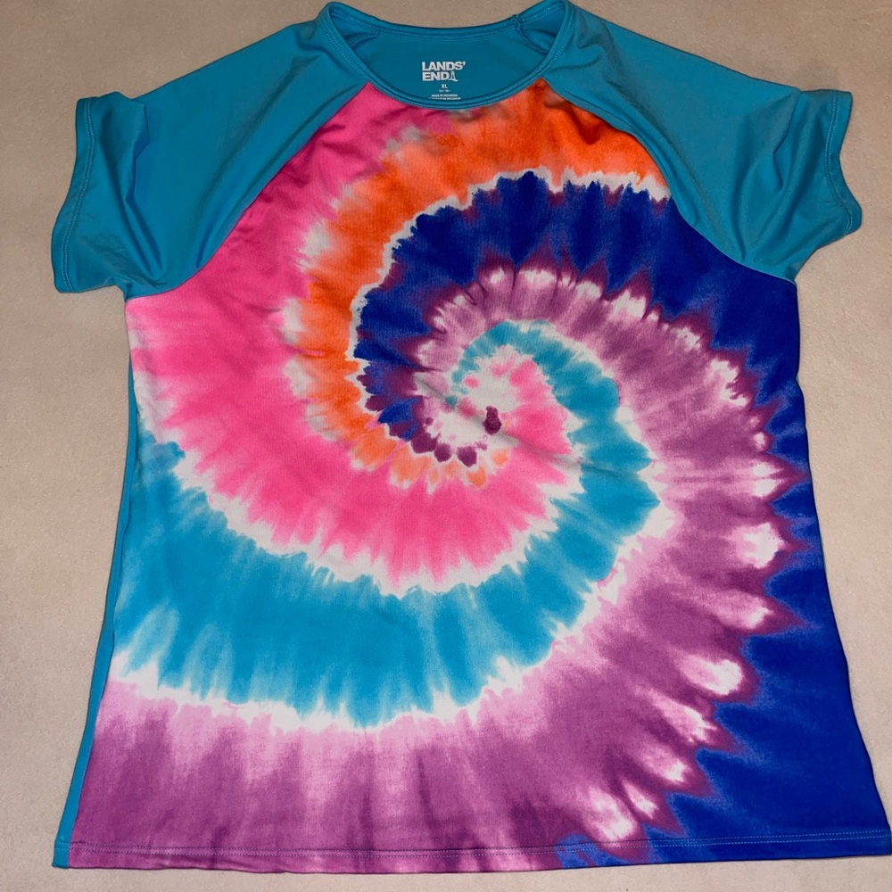 Lands' End Kids Tie-Dye Rashguard - Pink, Orange,‎ Blue, Purple